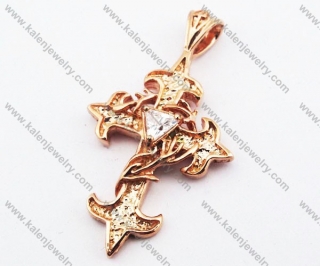 Stainless Steel Rose Gold Inlay Zircon Stone Cross Pendant - KJP110053