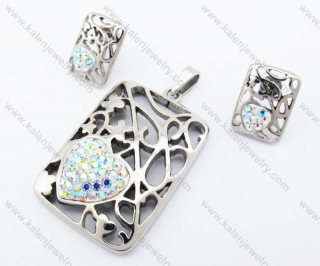 Heart Crystal AB Rhinestones Pendant & Earrings  Jewelry Set - KJS410058