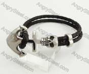 Stainless Steel Skull Clasp Leather Bracelet KJB490011